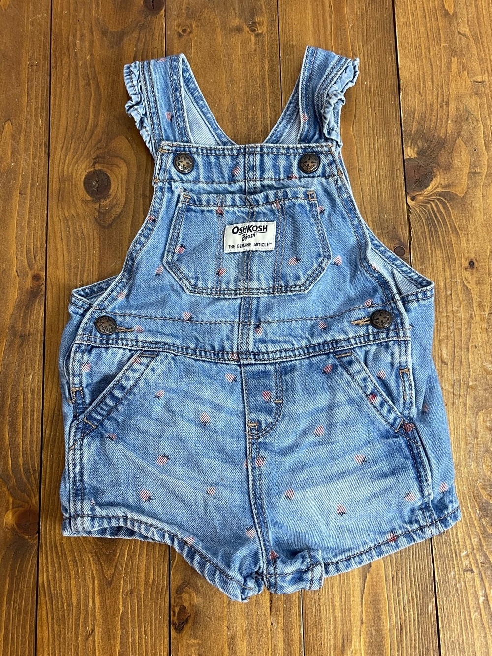 OshKosh size 9 months baby girl overalls jean with strawberries